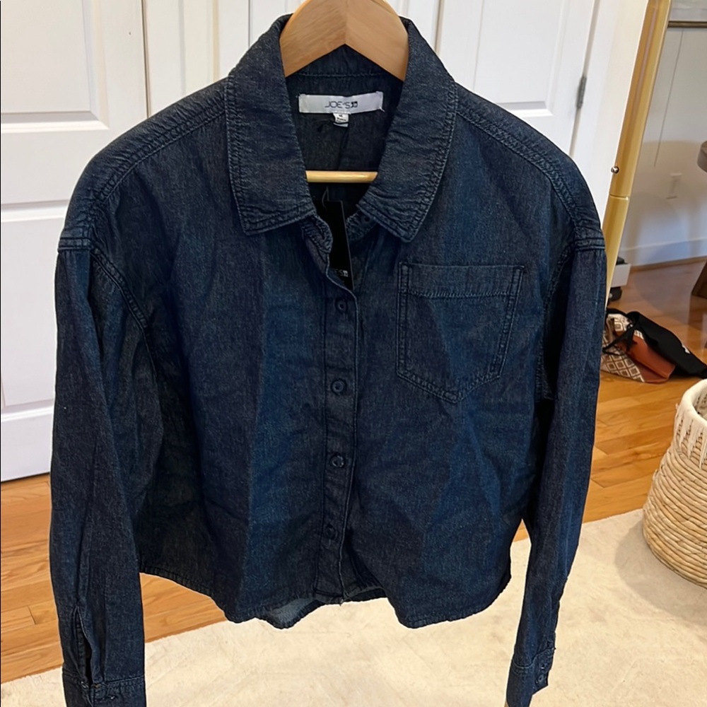 Joe’s Jeans Dark Indigo Cropped Denim Button-Up